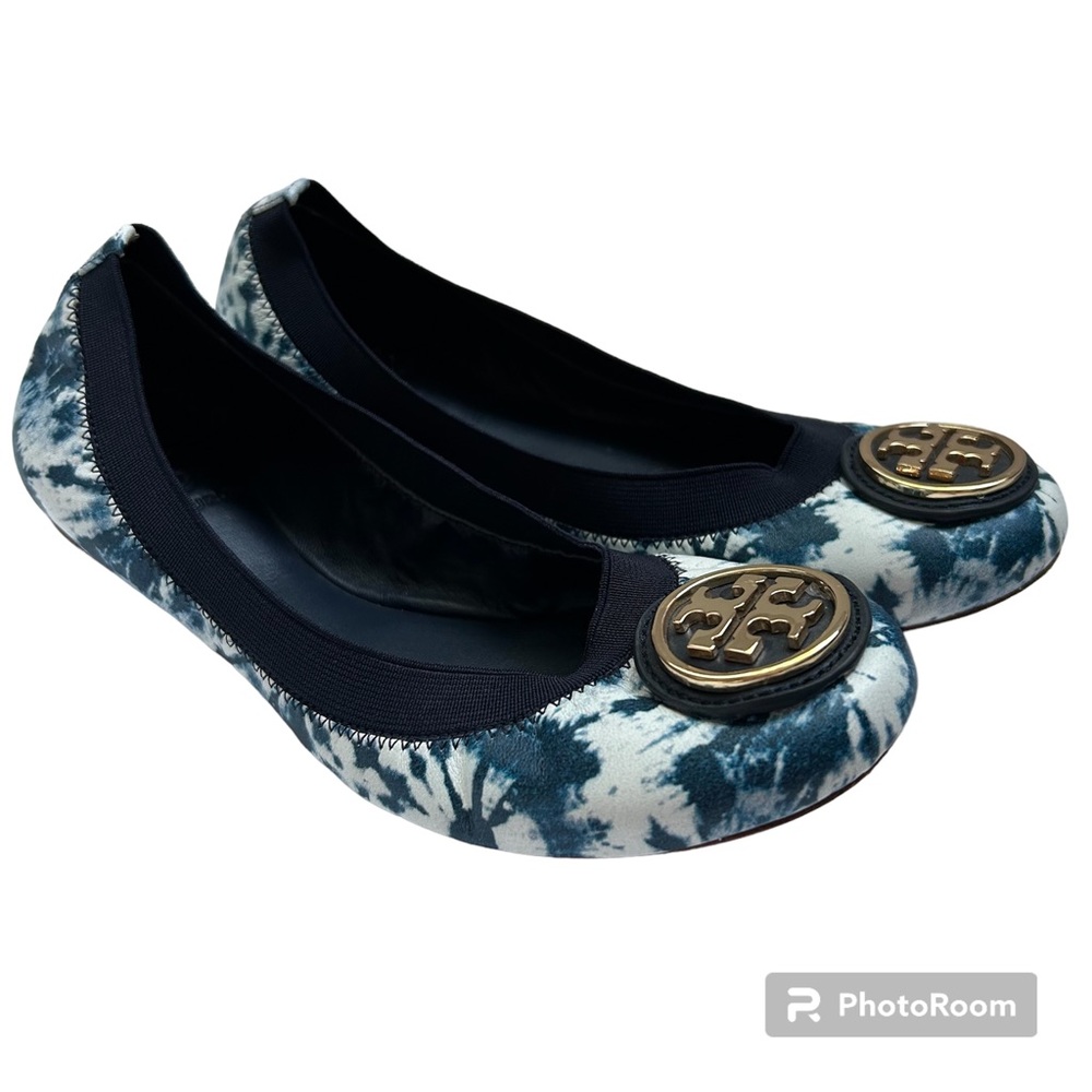 Tory Burch Navy & White Tie-Dye Logo Ballet Flats